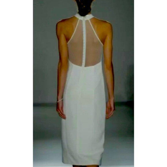 🎉HP🎉 Amsale x BHLDN Sheer-Back Faille Crepe 16/XL Off White Wedding Midi Dress - Picture 2 of 10